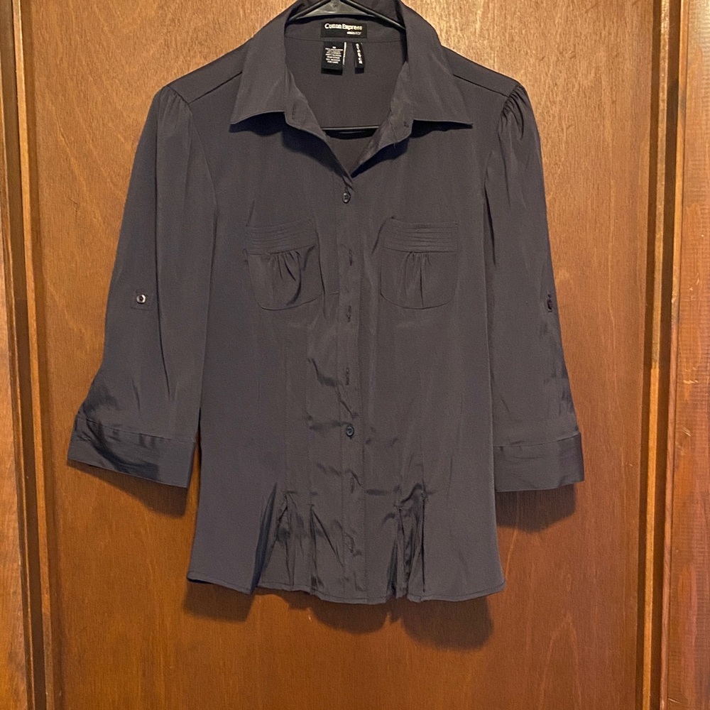 Cotten Express missy Women's Dark Gray Button Down Shirt